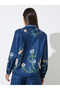 Navy Blue Floral Print Long Sleeves Shirt - 5