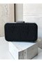 Black Striped Laser Black Metal Detailed Patterned Women's Evening Dress Bag Wedding Engagement Graduation - 2