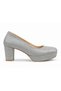 Women's Silver Striped Low-Cut Heeled Platform Shoes