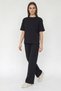 Women's Crew Neck Pocket Detailed Relaxed Black Set with Elastic Waist - 3