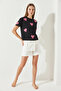 Women's Heart Embroidered Basic t Shirt Black - 6