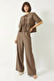 Women's Tie-Detail Short Sleeve Mink Bottom-Top Set - 4
