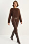 Women's Soft Textured Bearded Knitwear Brown Sweater - 3