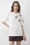 Women's Beaded Stone Embroidered Floral Patterned Sleeve Detailed Crew Neck t Shirt White - 4