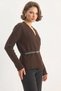 Women's Belt Detailed Knitwear Bitter Brown Cardigan - 4