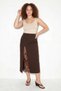 Women's Lace Detailed Slit Pencil Skirt De Bitter Brown - 5