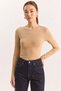 Women's Boat Neck Cotton Beige Blouse - 2