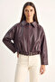 Women's Oversize Buckle Leather Claret Red Jacket - 8