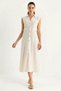 Women's Gold Buttoned Waist Detailed Linen Beige Dress - 4