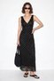 Women's V-Neck Lined Polka Dot Tulle Maxi Black Dress - 2