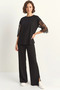 Women's Lace Sleeves Oversize Basic t Shirt Elastic Waist Loose Pants Bottom Top Modal Black Set - 2