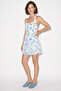 Women's Floral Patterned Halter Neck Guipure Detailed Lined Chiffon Dress De Blue - 2