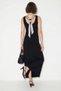 Women's Scarf Detailed Backless Slit Maxi Black Dress - 6