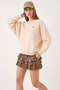 Women's Crew Neck Heart Embroidered Three-Thread Raised Beige Sweatshirt - 6