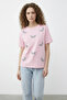 Women's Bead Stone Embroidered Dragonfly Patterned Comfortable Fit t Shirt Candy Pink - 3