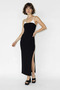 Women's Contrast Detailed Rope Strap Slit Long Black Dress - 4