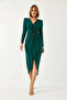 Women's V-Neck Front Gathered Candy Fabric Khaki Dress - 3