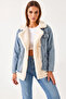 Women's Lined Denim Beige Blue Coat with Four Pockets - 4