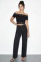 Women's Madonna Collar Lace Detailed Soft Touch Crop Black Blouse - 5