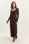 Women's Long Sleeve U-Neck Relaxed Bitter Coffee Dress - 3