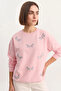 Women's Crew Neck Yusufcuk Stone Embroidered Relaxed Candy Pink Sweatshirt - 5