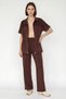 Women's Stand Collar Cardigan with Stopper, Wide Leg Pants, Bitter Brown Set - 2