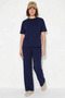 Women's Comfortable Flexible Modal Navy Blue Top and Bottom Set - 3