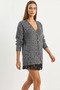 Women's V-Neck Oversize Boucle Knitwear Black Cardigan - 3