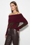 Women's Madonna Collar Diamond Patterned Knitwear Burgundy Brown Sweater - 2