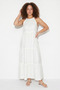 Women's Halter Neck Layered Detailed Modal Maxi White Dress - 5