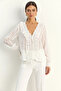 Women's Ruffle Detailed Gipeli Self-Striped White Blouse - 5