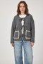 Women's Front Tie Pocket Detailed Knitwear Gray Melange Cardigan