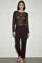 Women's Lycra Transparent Lace Bitter Brown Blouse