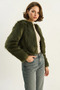 Women's Faux Fur Lined Emerald Green Coat - 4