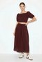 Women's Balloon Sleeve Crop Blouse with Tie Detail Cotton Muslin Skirt Set Yc Plum - 2