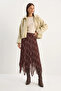 Women's Plaid Patterned Wrinkled Effect Lined Midi Chiffon Skirt De Brown - 2