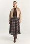Women's Plaid Patterned A-Line Long Beige Navy Blue Skirt with Pocket Detail - 3