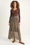 Women's Patterned Belt Detailed Lined Chiffon Maxi Brown Skirt - 7