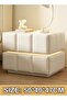 Modern Minimalist Design Leather Wrapped Nightstand Durable Solid Wood Bedside Table Double Drawers Storage Side Table with Voice Operated LED Lights for Bedroom Living Room Home Office 50x40x - 5