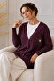 Collar Detailed Mercerized Cardigan N3362 Plum - 2