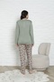 Long Sleeve Buttoned Collar Shawl Pattern Green Color Pajama Set - 4