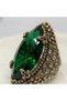 Bronze Women Ring Authentic Copper Jewelry Green Crystal Shuttle Large Size Adjustable Vintage - 3