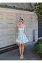Linen Fabric Pleated Patterned Lined Summer Mini Dress - 2