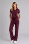 Women's Burgundy Striped Polo Collar Modal Pique Double Sports Suit Pants