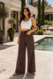 Viscose Basic High Waist Wide Leg Lace-Up Women's Trousers Dasanli - 2