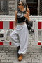 Women's Gray High Waist 3-Thread Wide Leg Sweatpants Nns015 - 5
