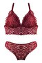 Burgundy Floral Patterned Lace Bralet and Panty Lingerie Set - 5