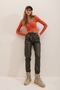 Khaki Double Pockets, Elastic Waist and Ankles, Lined Inside, Casual Faux Leather Trousers Alc-X7329 - 3