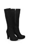Women's Genuine Black Suede Hidden Platform Zippered Boots Krvn701 - 2