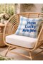 Decorative Throw Pillow Cover 43X43 cm |   How Lucky Are We Written Blue Striped Design |   Double Sided Printed Tkb65550